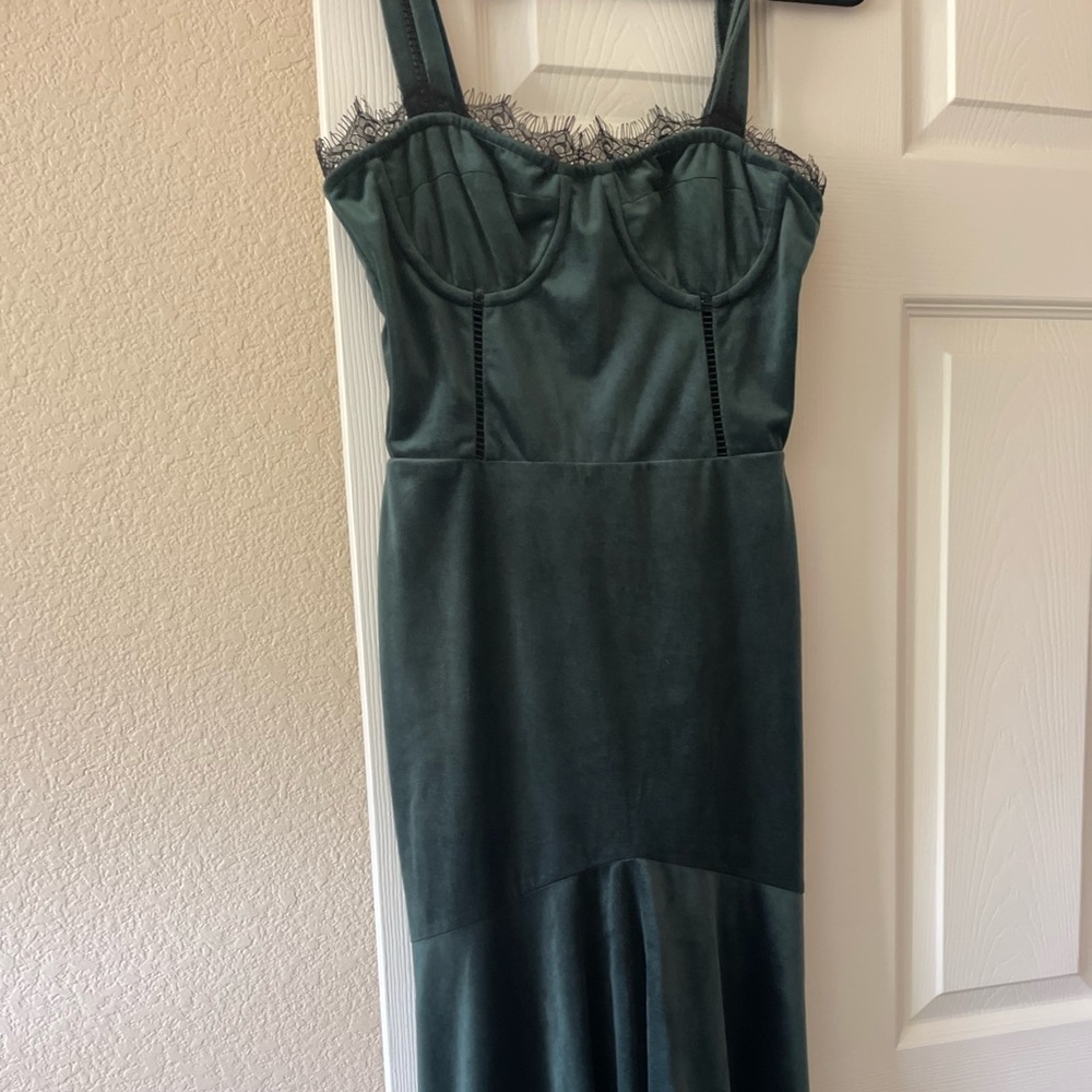 Dark green velvet midi dress
